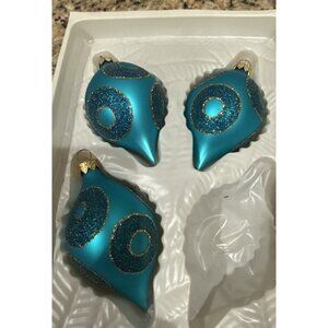 Peacock Blue Glass Ornaments Lot Of 3 Hobby Lobby Vintage 2004